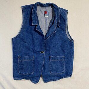 Vintage Sun Belt Denim Vest Womens M Blue Classic One Button Collared